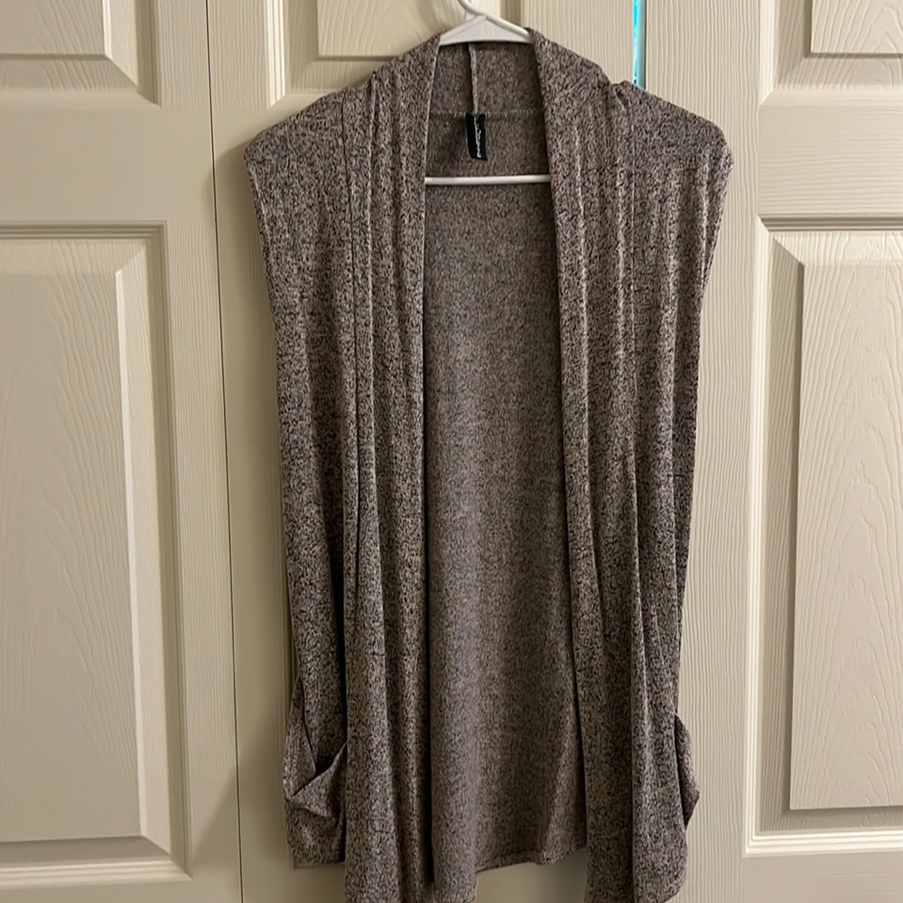Brown and black marled lightweight cotton vest with pockets